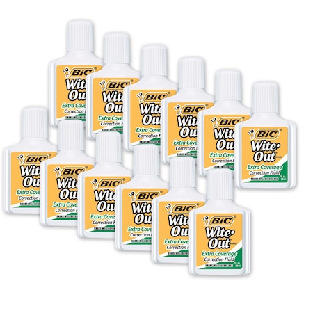 Bic Wite Out Correction Fluid, Extra Coverage, 12PK WOFEC12
